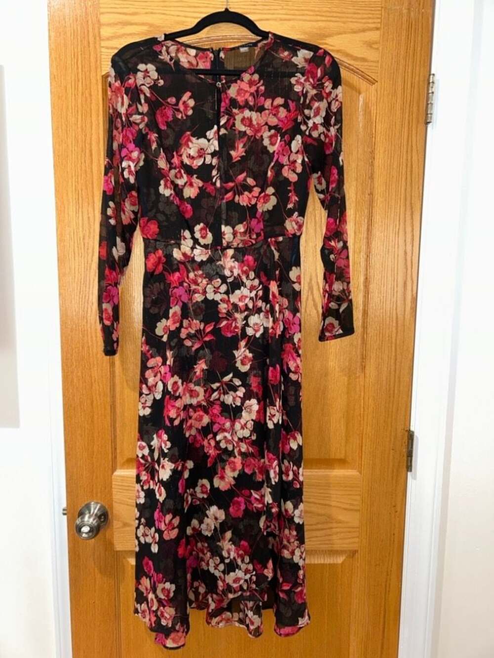 Tommy Hilfiger Women's Long Sleeve Black Floral Print Midi Dress